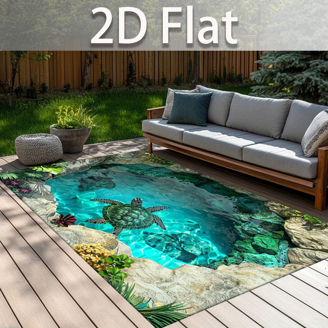 2D Shark Ocean Carpet Living Room Large Rug Palm Leaves Bedroom Decor Creative Area Rugs Sofa Floor Mat Garden Luxury