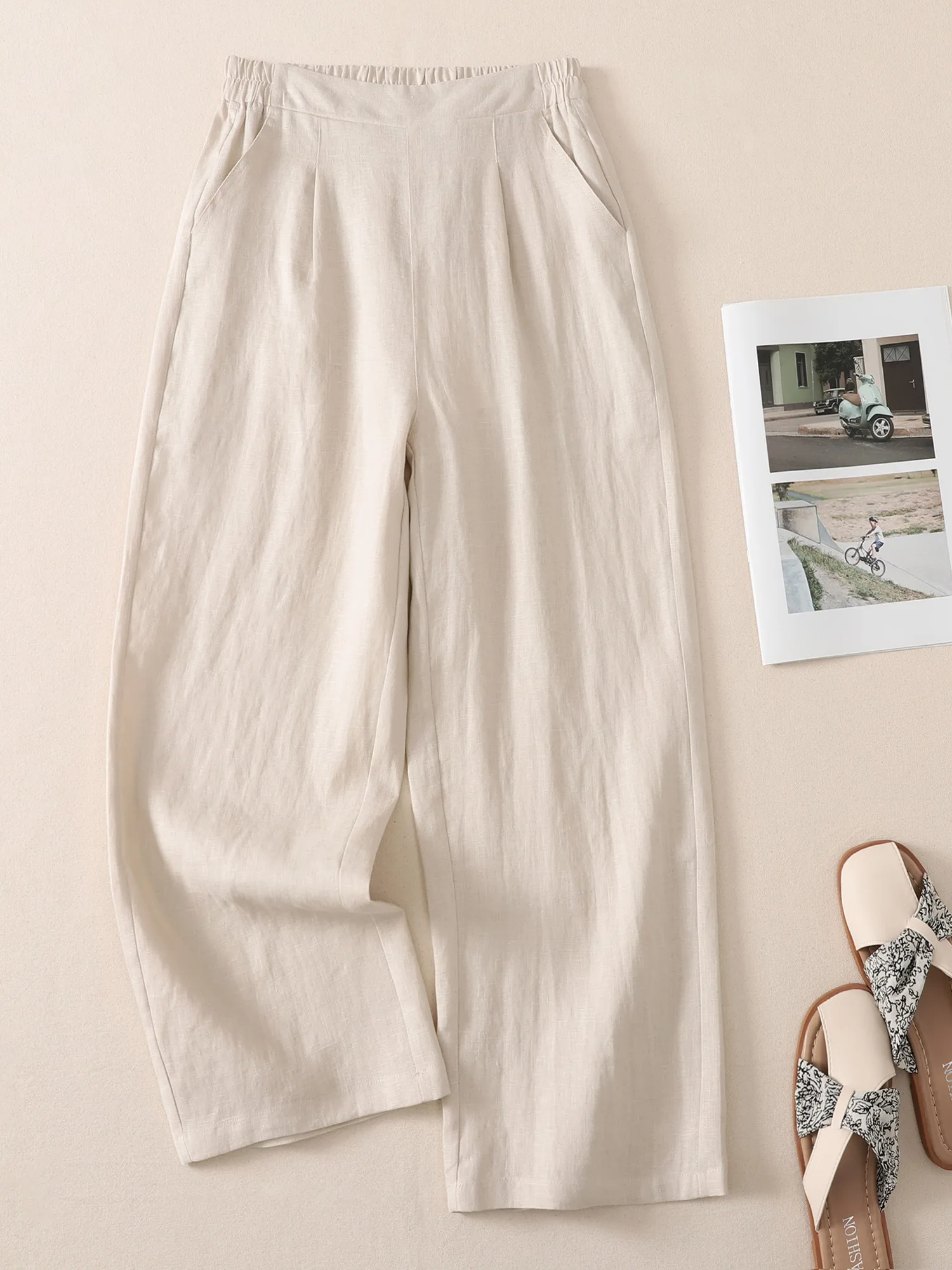 High-End Lyocell Linen Wide Leg Pants Women Summer Thin Mom Pants Large Size Loose Drapey Nine Points Cotton Linen Casual Pants