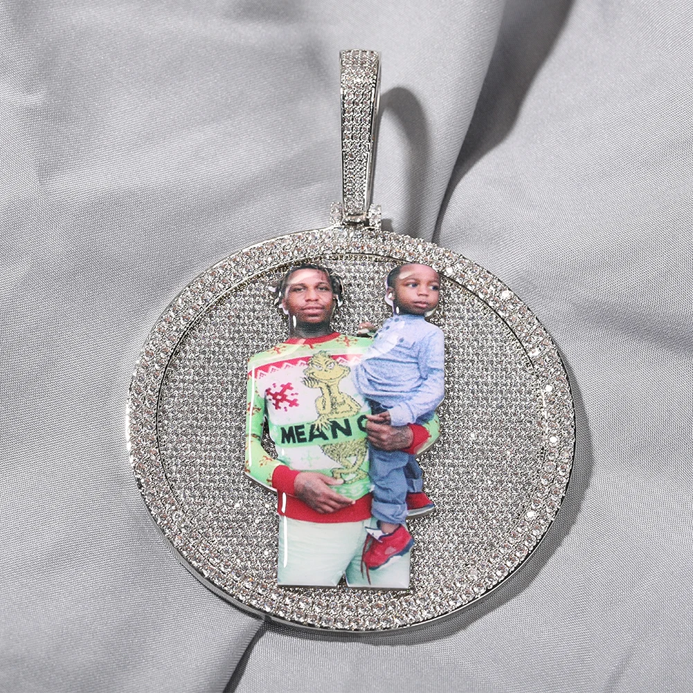 بلينغ الملك 3 أحجام ميدالية مستديرة مخصصة الذاكرة صور قلادة قلادة معبد تشيكوسلوفاكيا نقش الظهر الرجال النساء الهيب هوب مجوهرات