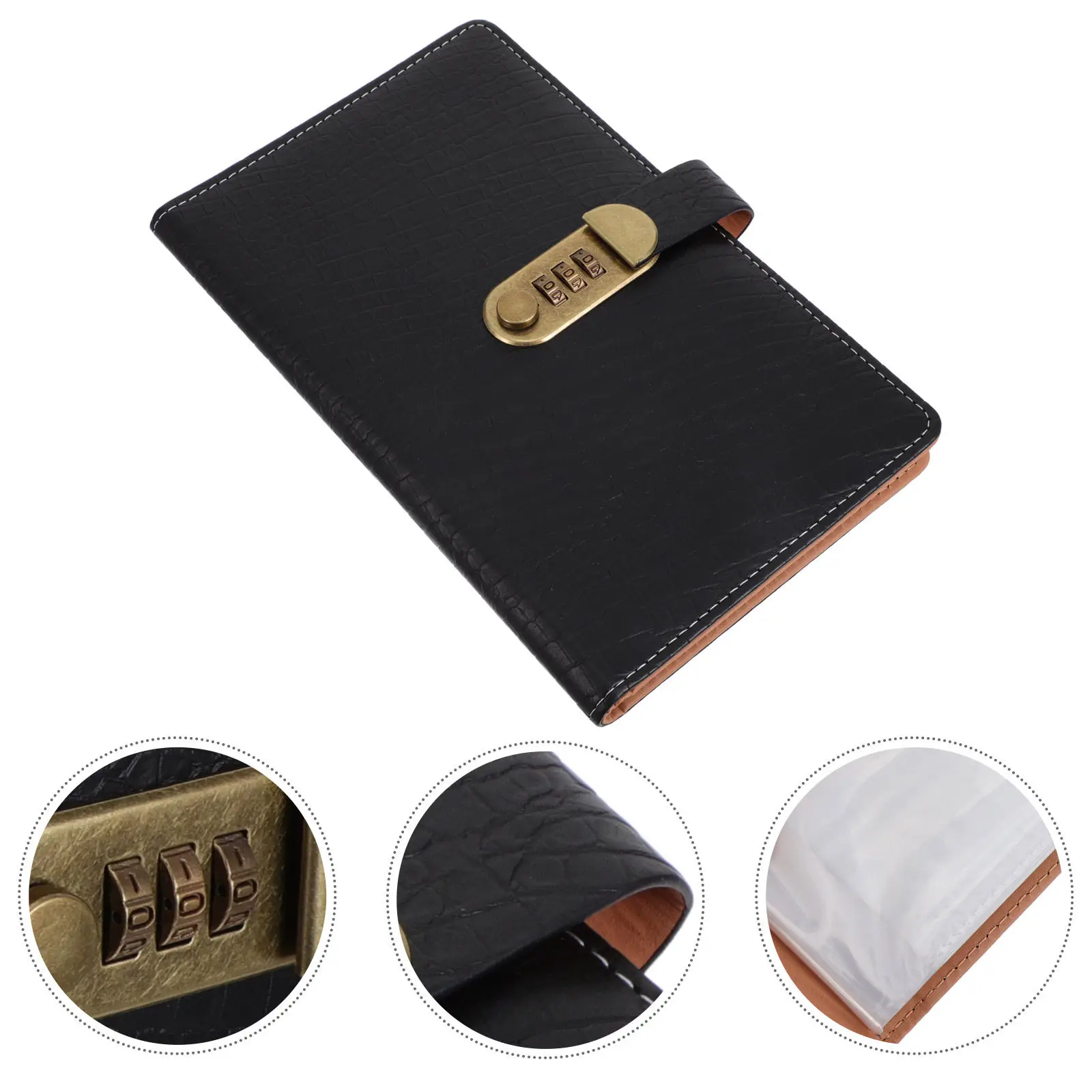 PU Combination Lock Document Organizer for Business Checks Cards Receipts Bills 48-Check Capacity 24-Slot
