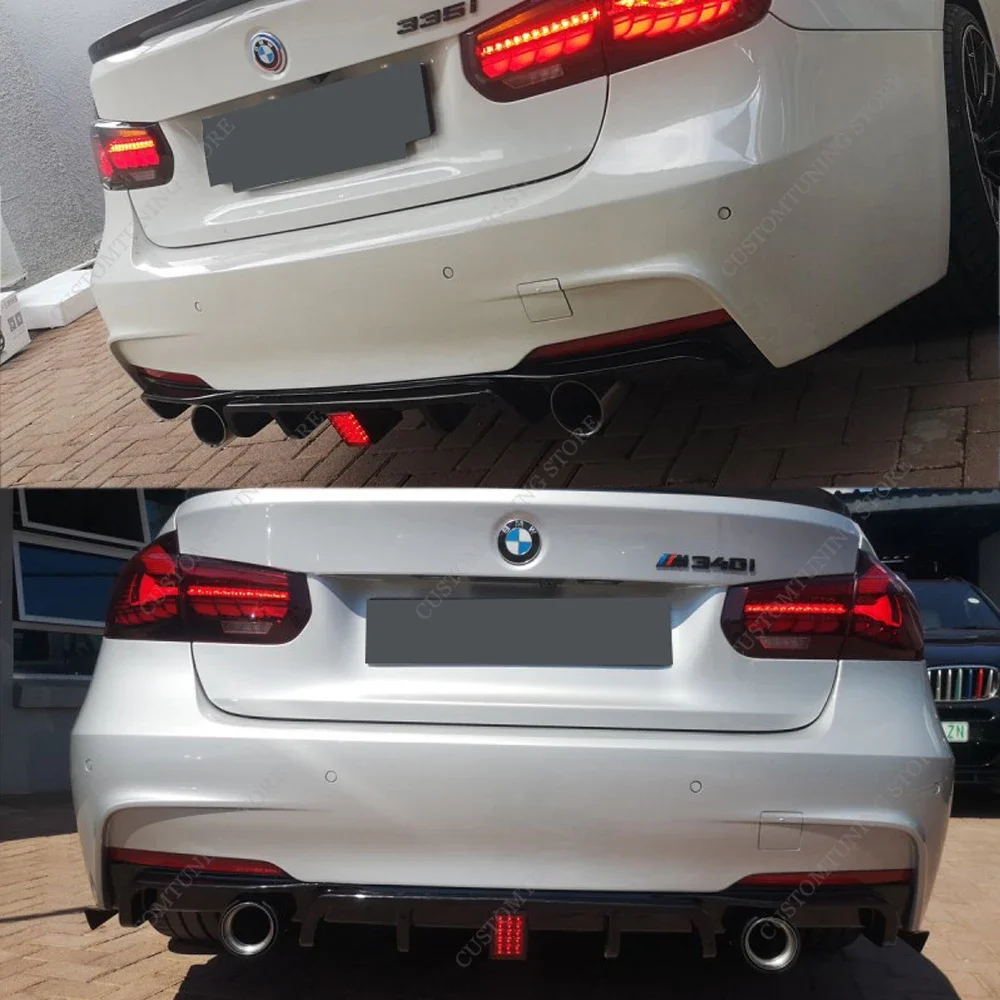 MP Style Rear Bumper Diffuser With Lamp&Rear Side Splitter For BMW F30 320d 325d 330i 330d 340i M Sport 2017-2019 Lci Tuning