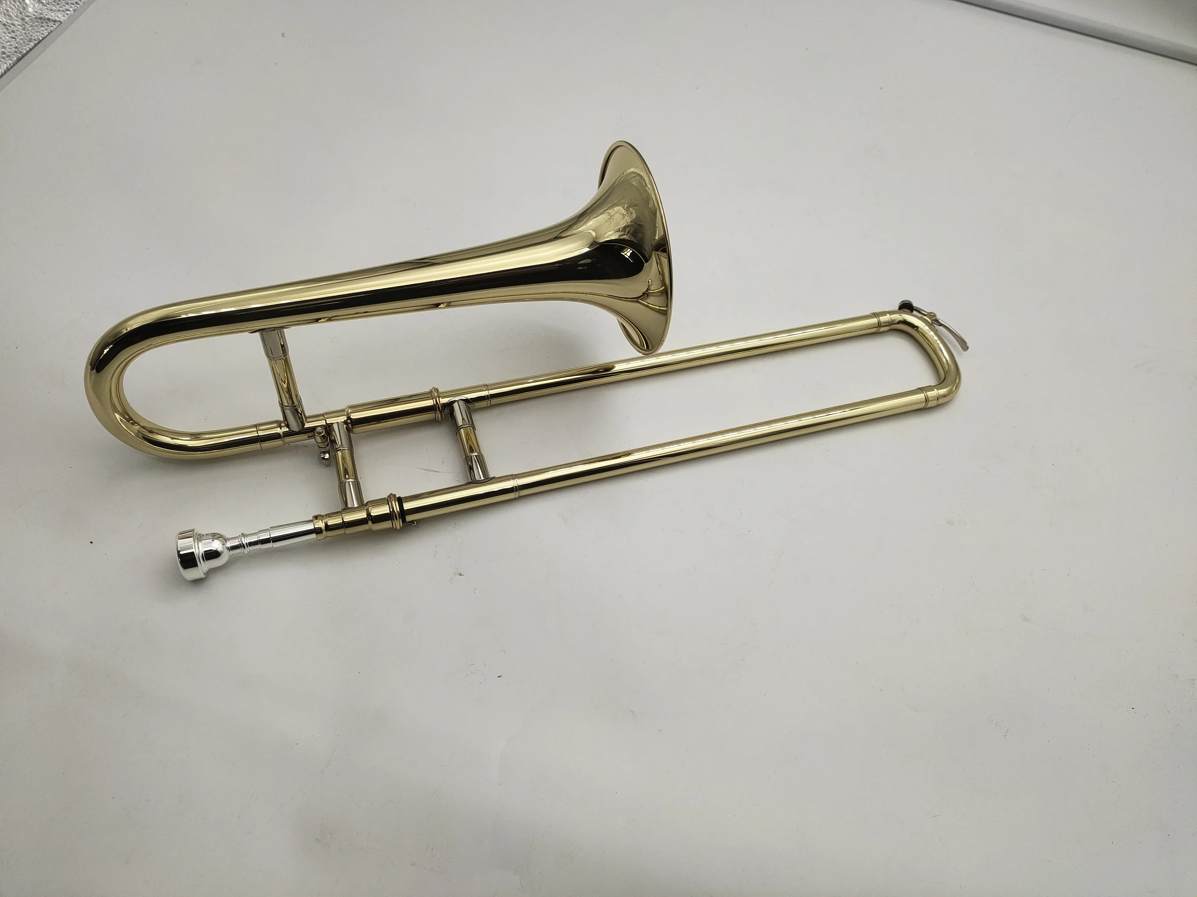 New Arrival B Flat Trombone Brass Plated with case,gloves, wind instruments Free Shipping