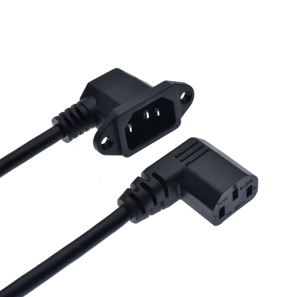 IEC320 C14 with screw holes Right Angled and C13 Left Angled, C14 to C13 Extension cord, 60cm, SVT 3X18AWG