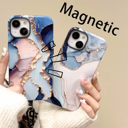 Colored marble intInclusive Magnetic Phone Case Two-In-One Film Protective Shell For iPhone 15 14 13 12 11 Pro Max Plus Mini