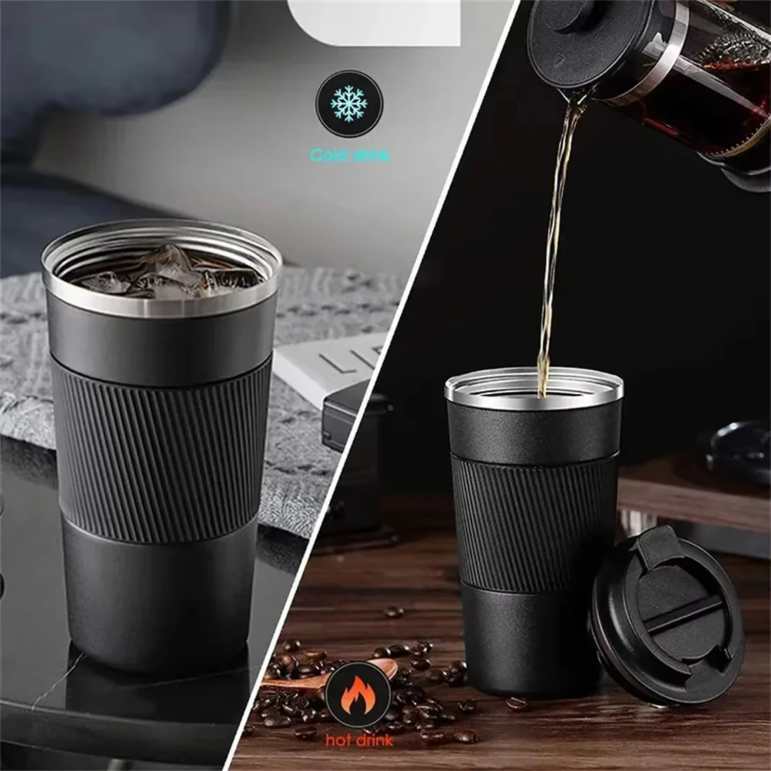 510ml Double Stainless Steel 304 Coffee Thermos Mug Leak-Proof Non-Slip Car Vacuum Flask Travel Thermal Cup Water Bottle