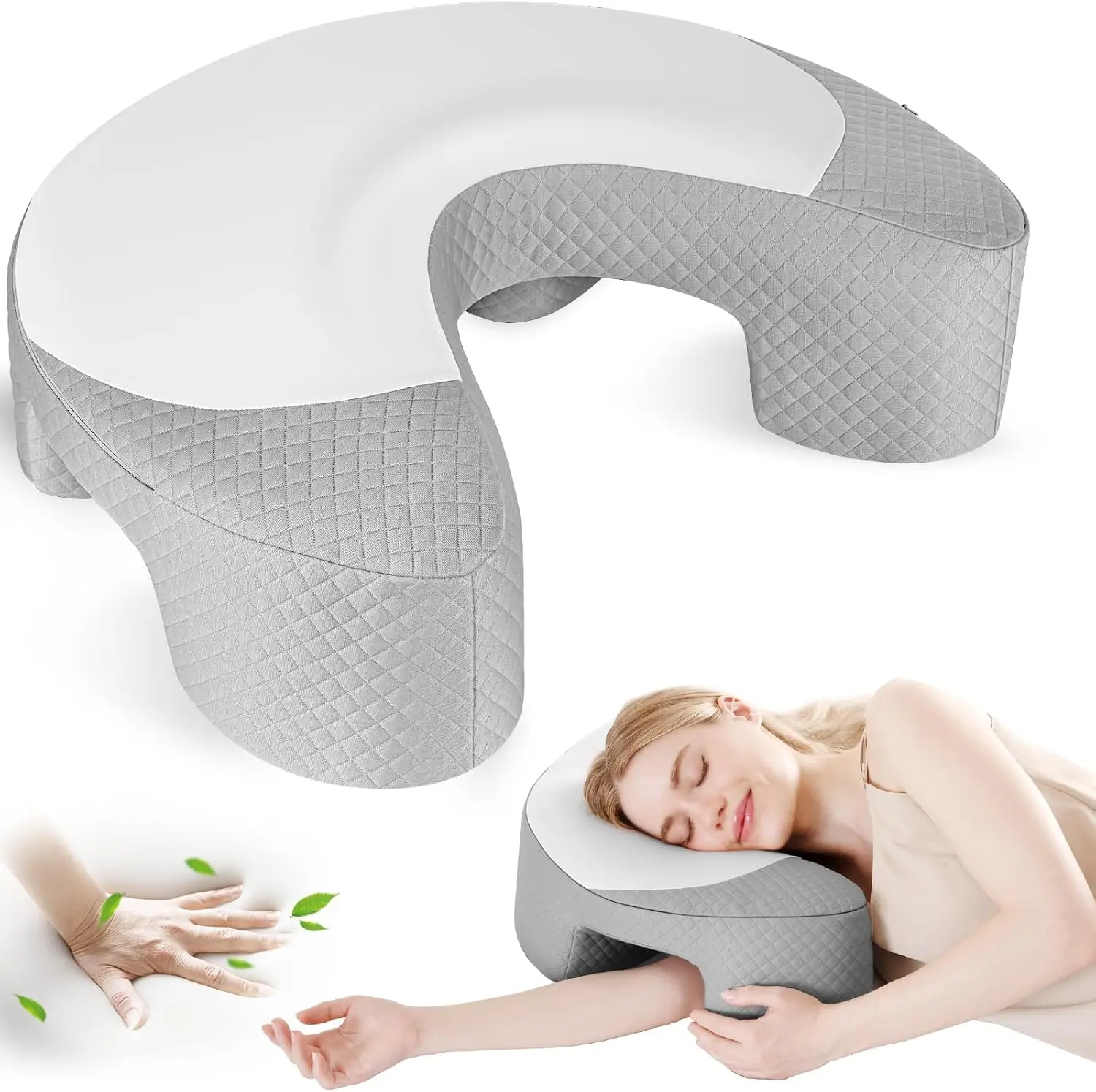 Side Sleeper Pillow with Arm Holes for Neck & Shoulder Support, Grey | Ergonomic Memory Foam Pillow for Rotator Cuff Pain Relief