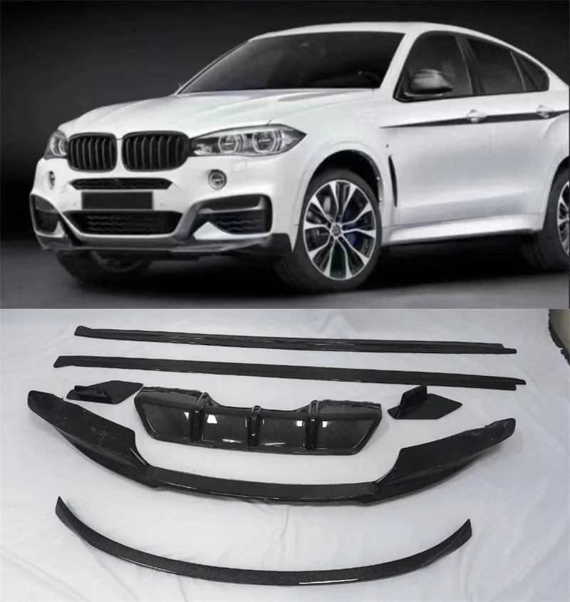 For BMW X6 F16 X6M 2014-2018 High Quality Real Carbon Fiber Front Lip Rear Diffuser Bumper Side Skirt Spoiler Body Kit