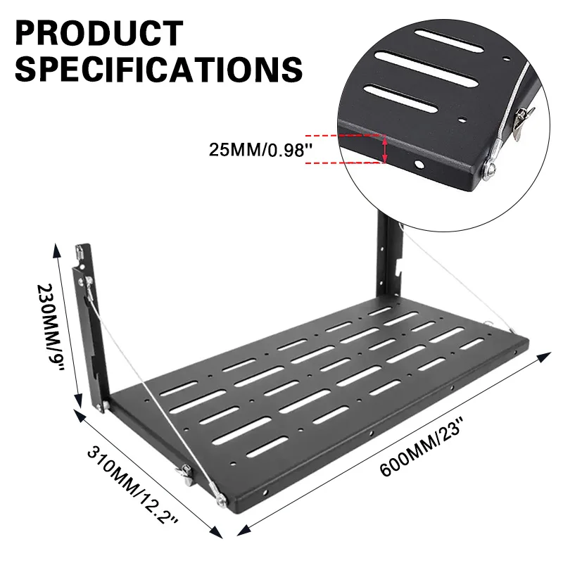 Portable Folding Table Tailgate Table Black Metal Foldable Tailgate Table Dining Table 60x31cm for Jeep Wrangler JK 2007-2017