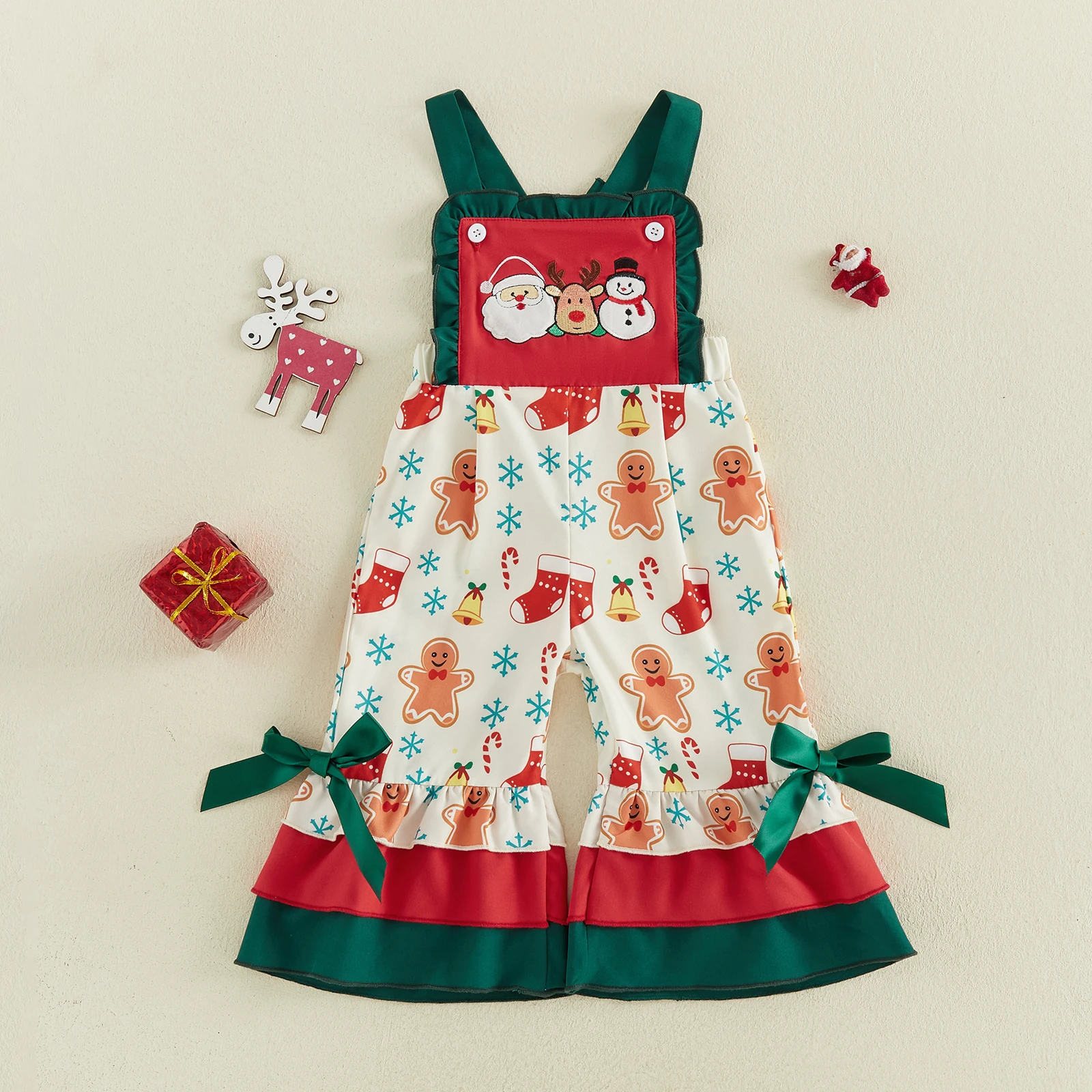 Toddler Girls Christmas Overalls Adorable Sleeveless Bell Bottoms Jumpsuit
