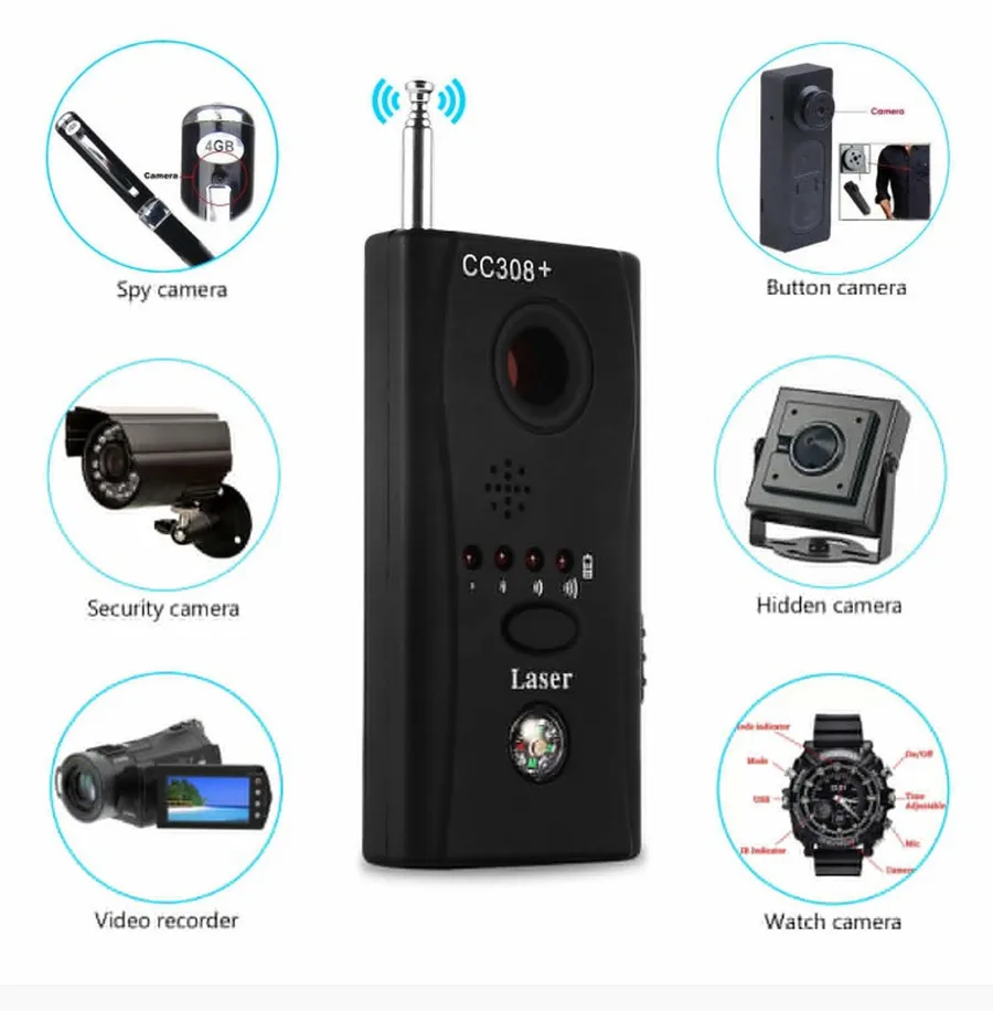 CC308 Full Range Wireless Camera GPS Anti-Spy Bug Detect RF Signal Detector GSM Device Finder FNR CC308+