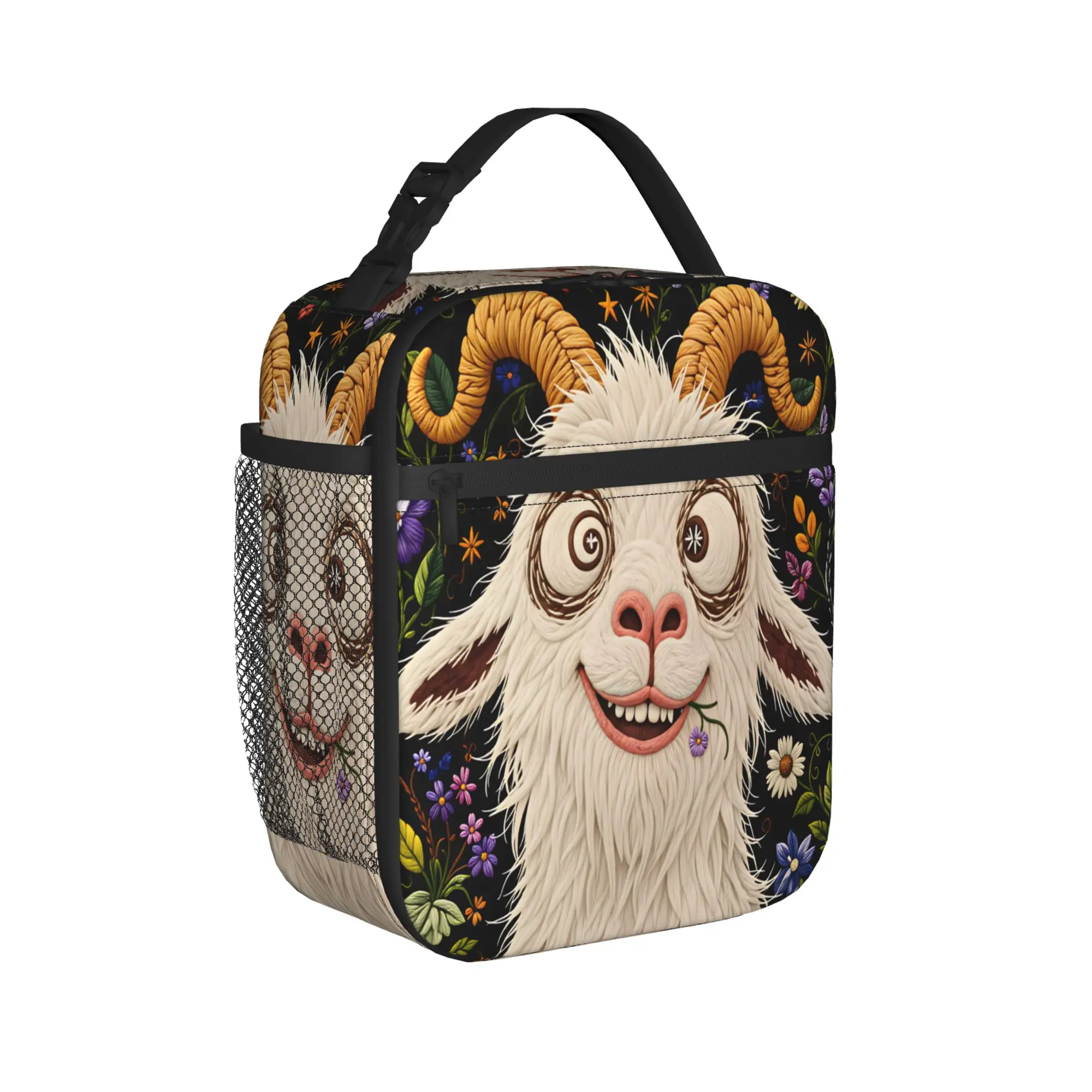 Screaming Goat  Lunch Bag  Casual Lunch Box For Men School Portable Zipper Cooler Bag Oxford Print Tote Food Bags