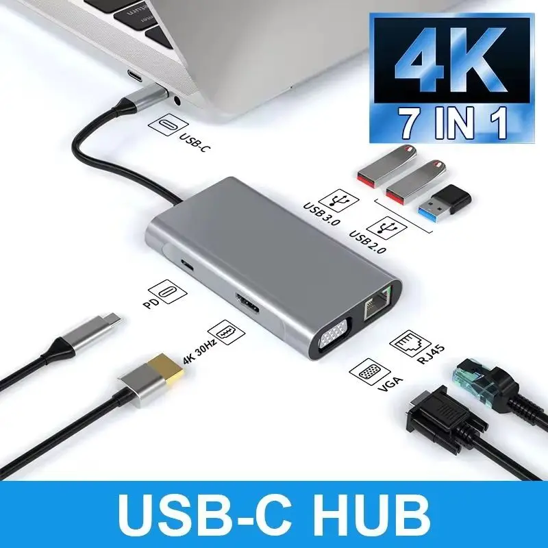 USB C Hub 4K Adapter 100W PD Fast Charge Type C to HDMI-Compatible 5GB 3.0 MacBook Pro Air Docking Station