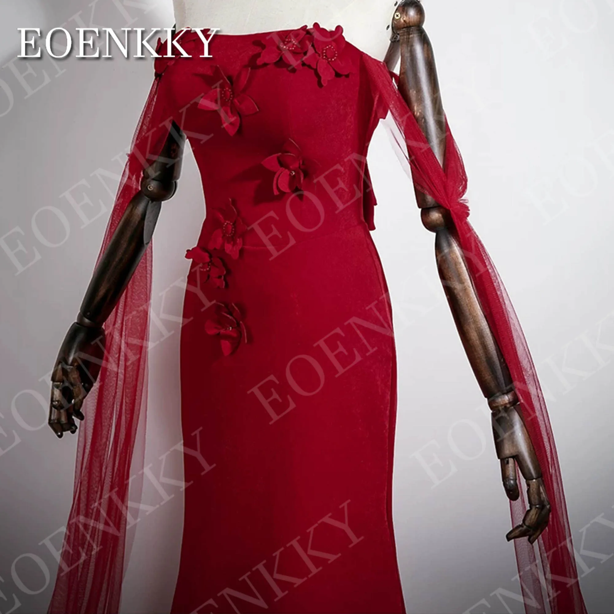 EOENKKY 인어공주 스타일 아름다운 이브닝 드레스 모던 오프숄더 레드 3D 꽃 장식 파티 드레스 맞춤 제작 긴 이브닝 드레스인조 아름다운 저녁 드레스 현대 어깨에서 빨간 3D 꽃 파티 드레스 주문을 받아서 만들어진