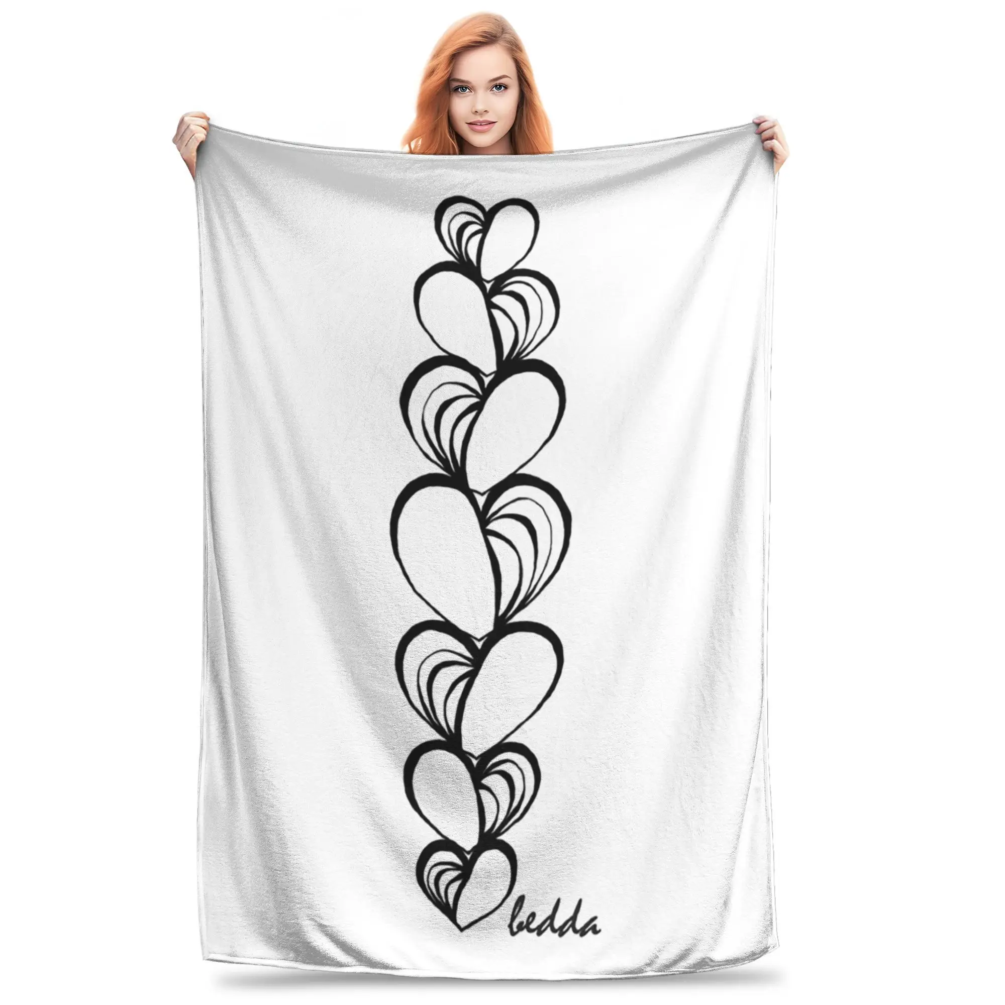 

Love Heart Collection 6 Black on White Blanket Portable Fleece Sofa Throw Blanket for Home Bedroom Office Throws Bedspread Quilt