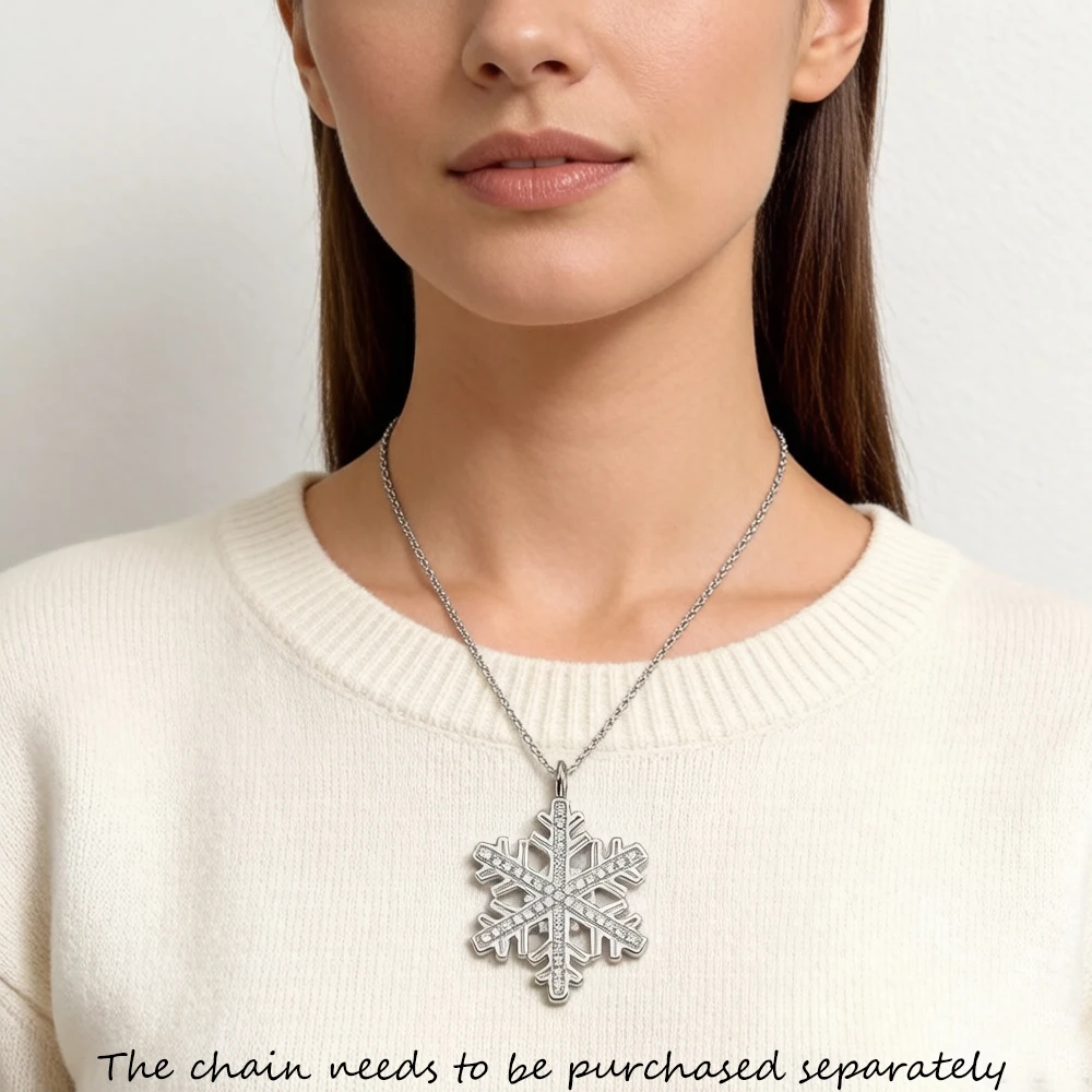 Pendant Snow Snowflake Brand New Fine Jewelry Winter Accessorie 925 Sterling Silver Romantic Gift For Woman
