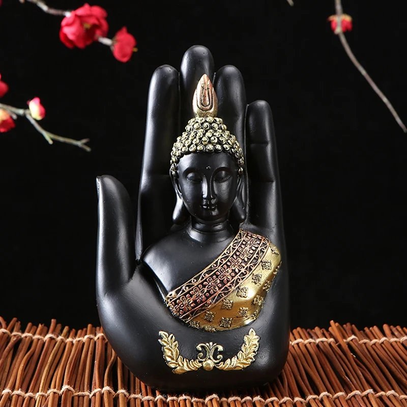 Thai Buddha In The Palm Statue Figurine,Zen Buddha Sculpture-Indoor/Outdoor Decor For Garden,Patio,Porch Yard Art Decor