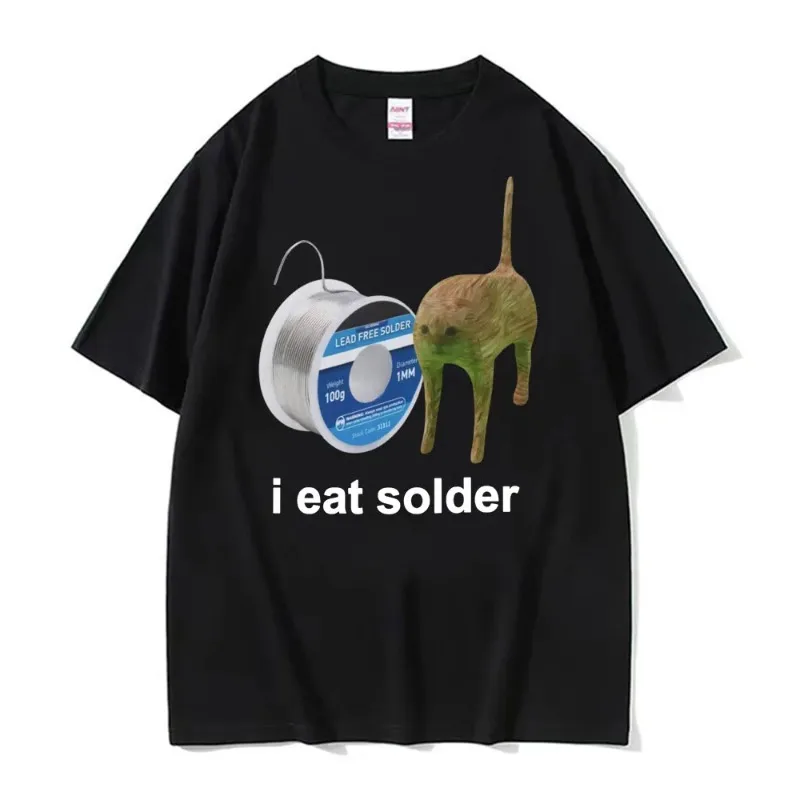 I Eat Solder Cursed Funny Cat Meme T-shirt Women's Clothing Fashion Casual Harajuku T-shirt Summer High Quality T-shirt Top