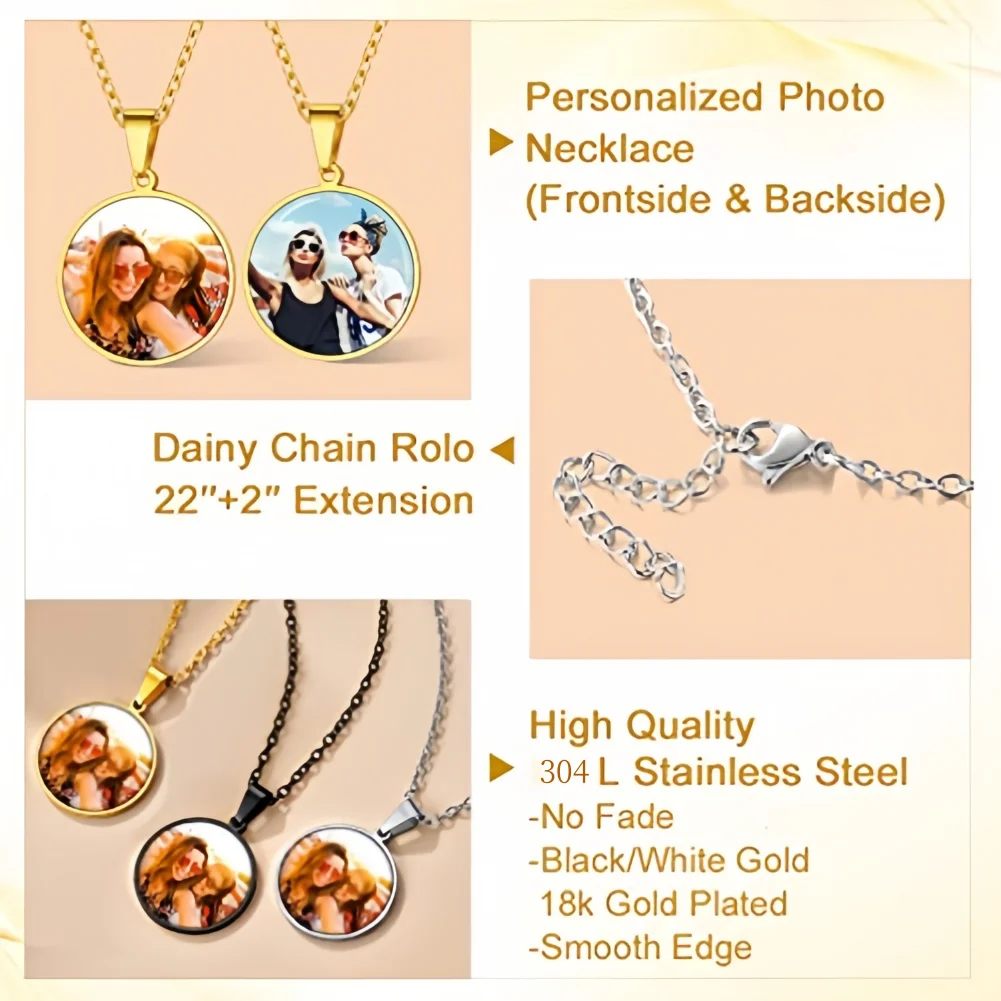 Amaxer شخصية الصورة التذكارية مخصص القرص قلادة قلادة هدايا للنساء محفورة صورة/الصن سلسلة الذاكرة القلائد