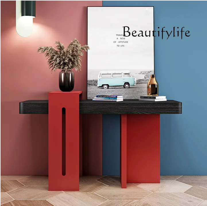 

Italian Minimalist Console Tables Paint Black Oak Color Matching Hallway Corridor Decorative Table Bar Counter