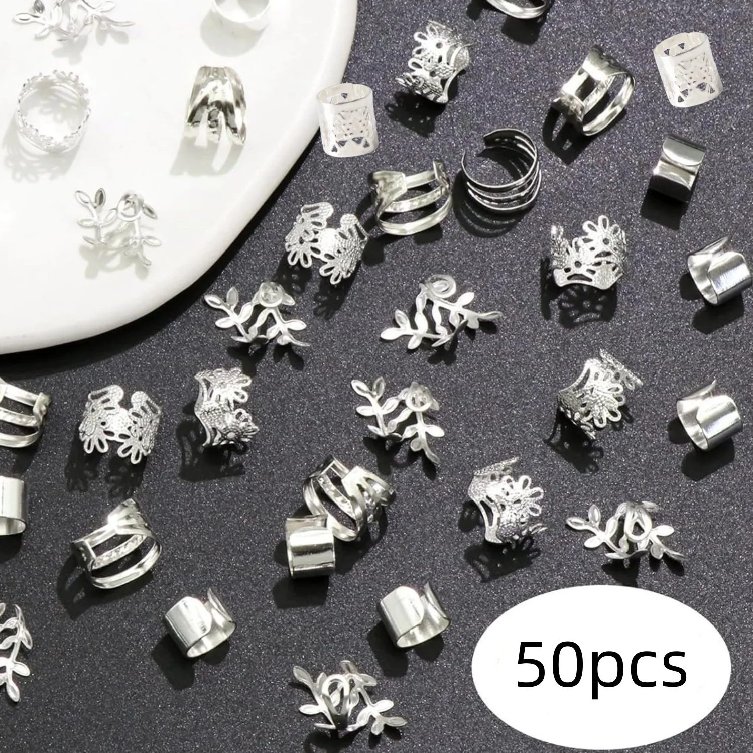 

Dreadlock Beads & Cuffs 50PCS Alloy Metal Hair Rings Braids Accessories Fashion Jewelry Non Slip Hold
