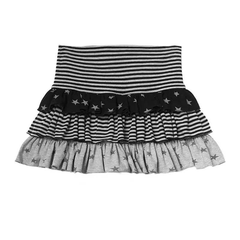 Jupe tricotée gâteau à trois couches avec rayures étoiles et jupe pantalon élastique doux pour éviter l'exposition