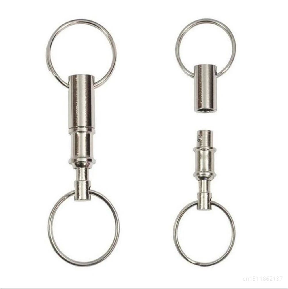 Detachable Pull Apart Metal Keychain for Women Men Silver Color Double End Key Chains Quick Release Keyring