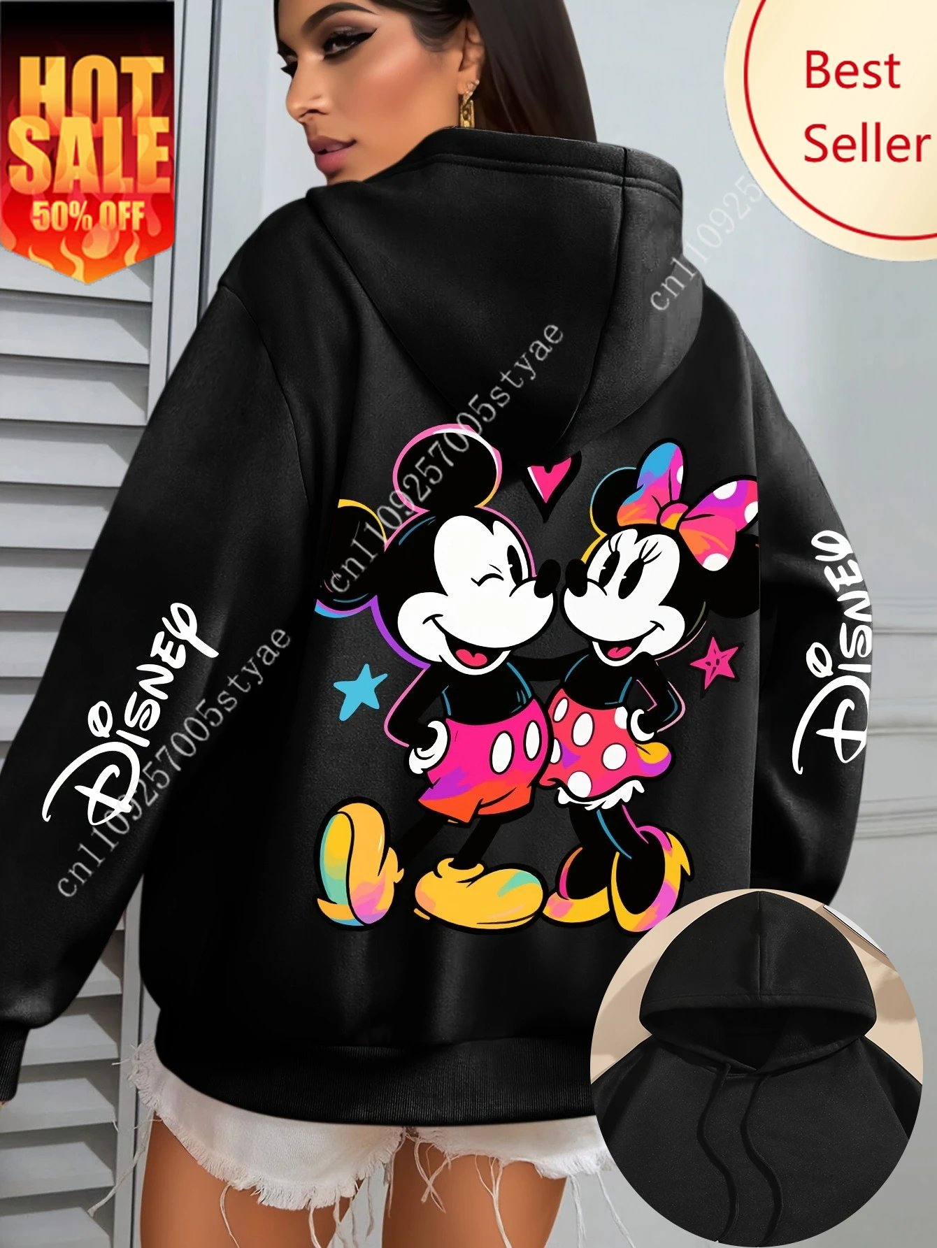 

Disney Women's Minnie Mickey Fleece Hoodies Cotton Hoody Sweatshirt Pullover Autumn Winter Oversize Coat Sweats Long Sleeves Top