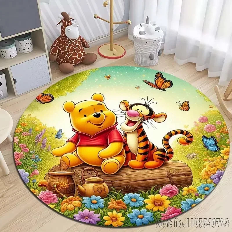 Winnie the Pooh Tigger Bedruckter runder Teppich Wohnzimmer Sofa Tisch Teppich Große Haustiermatte Weicher runder Teppich Heimdekoration Urlaubsgeschenke