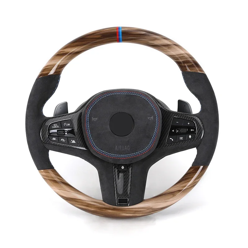 With Carbon Trim Heated  Alcantara Wooden Steering Wheel for Mercedes Class W213 W204 W205 W218 W222 W463 G63 C63 AMG