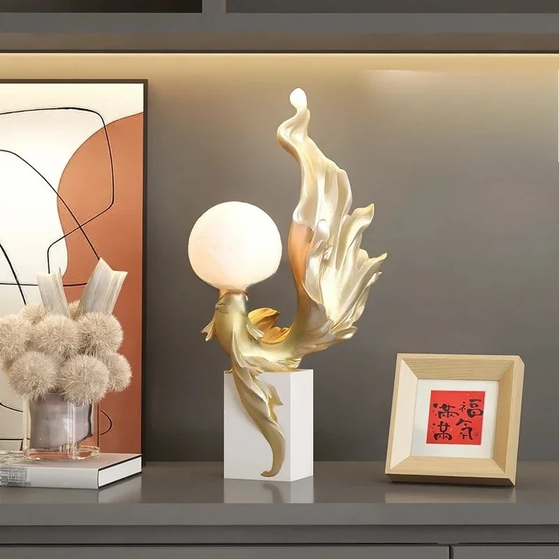 

Light luxury koi tabletop ornaments, home accessories, luminous living room TV cabinet wine cabinet, advanced sense
