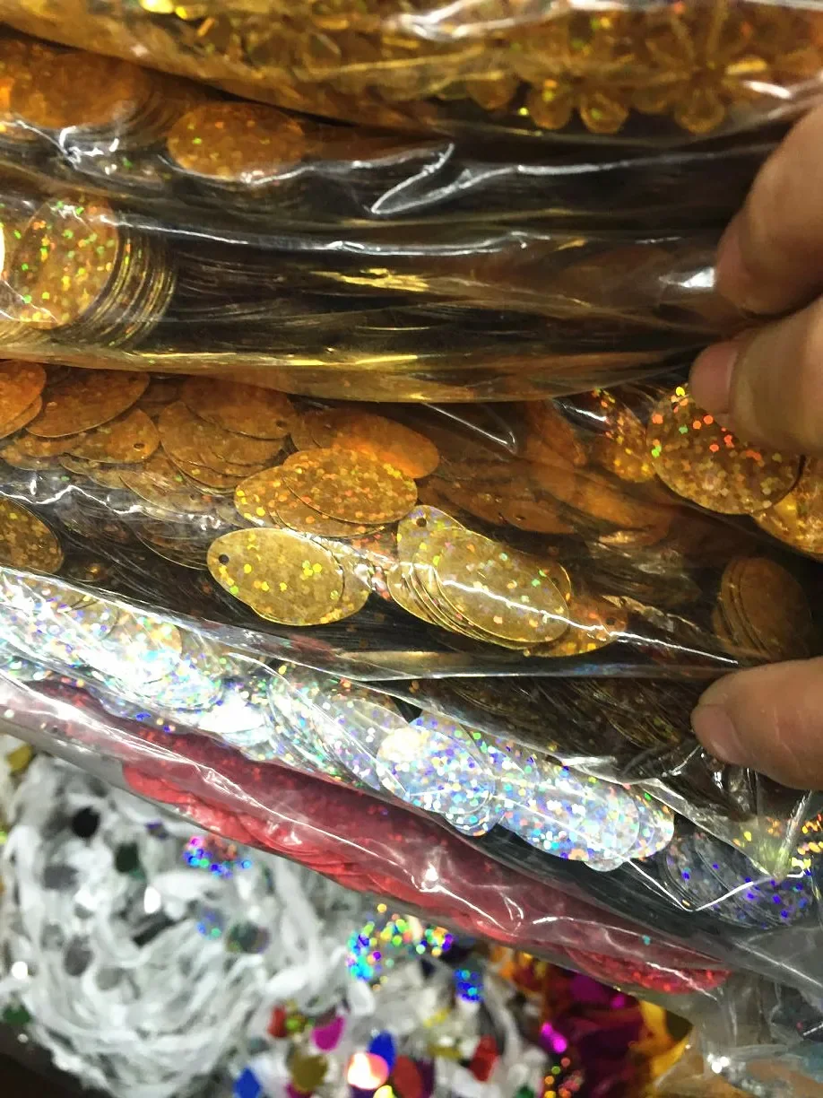 400pcs/lot 12*20mm Oval Egg Shape Sequins Flat PVC Crafts With Side Hole Belly Dance Garment DIY Accessories Laser Gold, Silver