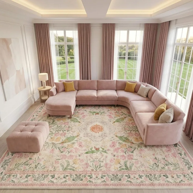 

Garden Flowers Living Room Carpet Foldable Machine Washable Sofa Coffee Table Anti-slip Floor Mat Bedroom Bedside Soft Rug Tapis