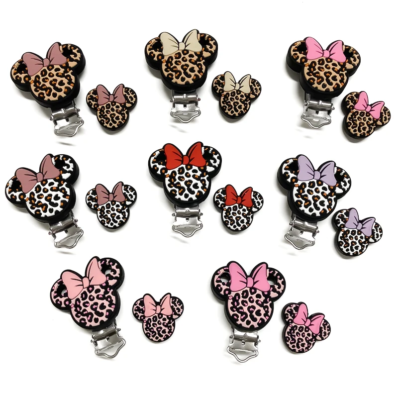 1 Set Silikon Leopardenmuster Mausform Perlen DIY Schnullerkette Nippelhalter Klemmen Handgemachtes Schmuckzubehör – Detail 5