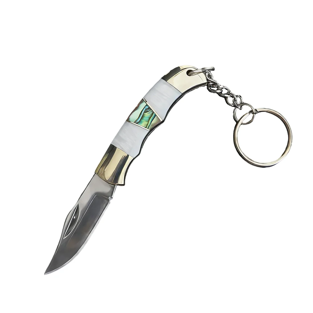 Stainless Steel Folding EDC Knife, Abalone & Pearl Shell Handle Keychain Knife, Premium Creative Gift for Collection & Daily Use