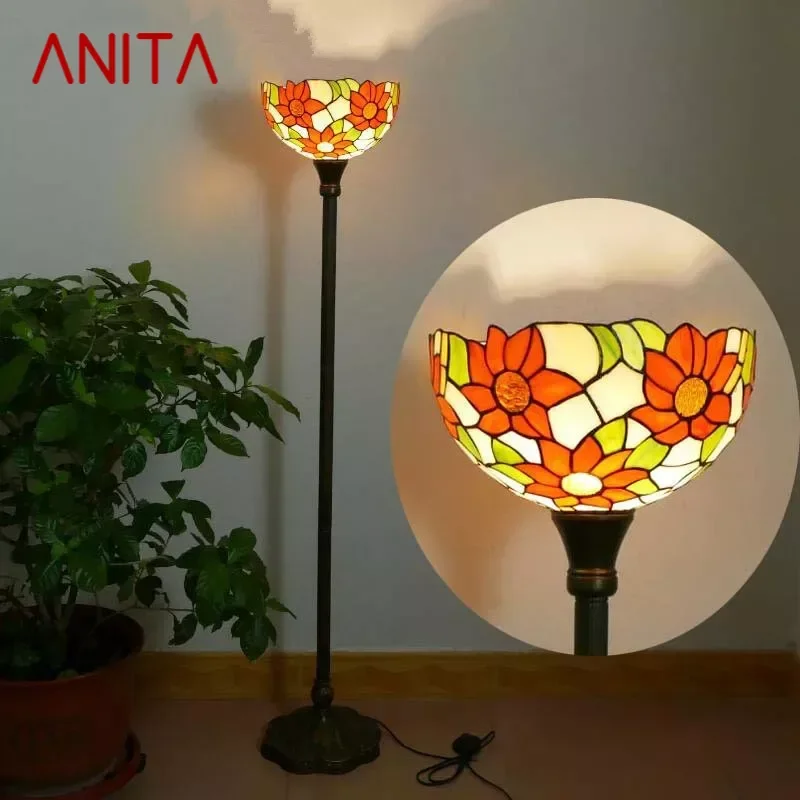 

ANITA Tiffany Floor Lamp American Retro Living Room Bedroom Lamp Country Stained Glass Floor Lamp