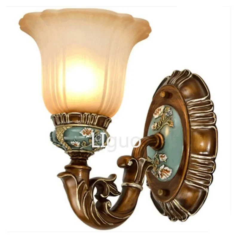

Mediterranean Sea Led Wall Light for Bedroom E27 Bedside Lamp Wall Lamps Retro Living Room Background American glass wall sconce