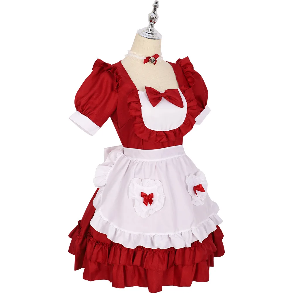 Tenue de femme de chambre chat sexy pour filles japonaises, Lolita COS Dres, rouge, mignon, dame, manches courtes, été, 03