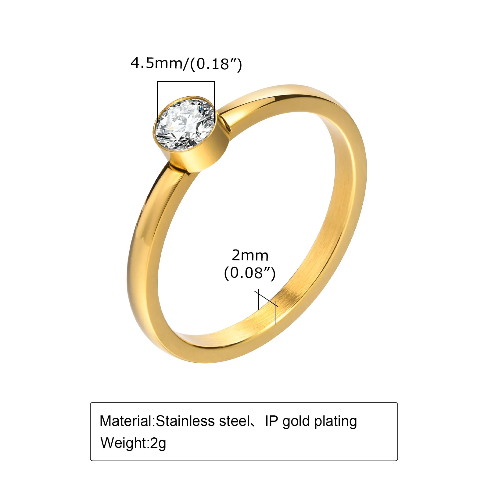 #Vnox Stainless Steel Women Ring, Simple AAA CZ Stone Finger Rings, Gold Plated Chic Lady Elegant Jewelry #6 #7 #8