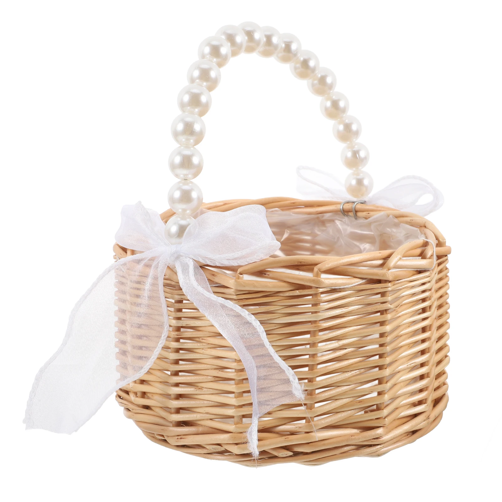 

Pearl H Flower Basket Woven Baskets for Weddings Small Elegant Lace Romantic Ribbon Ideal Gifts Home Decor Plant Multi