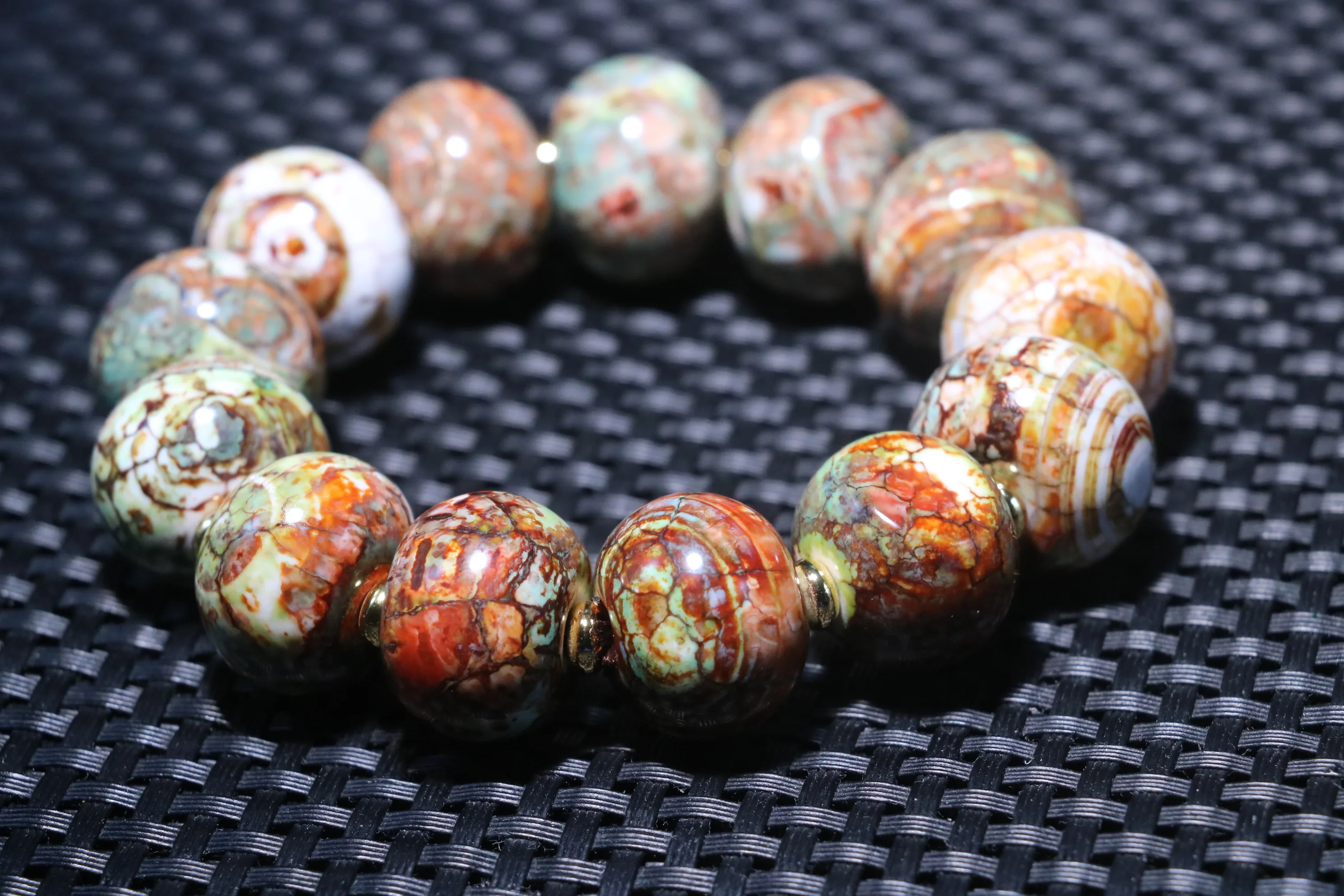 Energy Tibetan Old Agate Leopard Skin Dragon Vein Big Abacus dZi Bead Bracelet R Jewelry Gemstone