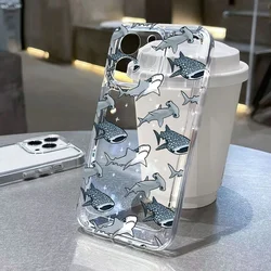 Summer Ocean Animals Shark Dolphin Fish Transparent Phone Case For iPhone 16 Pro Max 15 14 Plus 13 12 11 Shockproof Bumper Cover