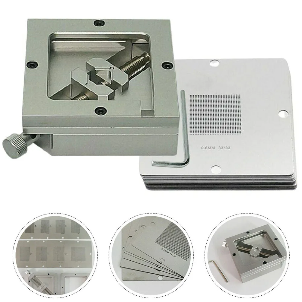 BGA Reballing Station Kit Fixture Jig 90mm Heavy Duty Table Template Bracket Clamp PCB With 10pcs Universal Stencil Kit