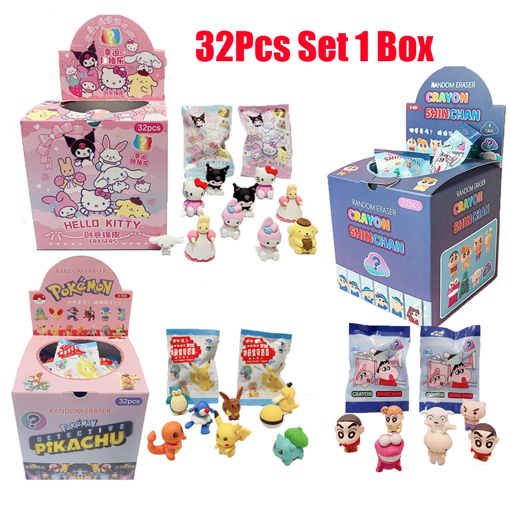 32 Stück Sanrio Pokemon Buntstift Shin-Chan Pikachu Hallo Kitty Figur Cartoon Bleistift Radiergummi Schüler Artikel Schule Briefpapier Geschenke