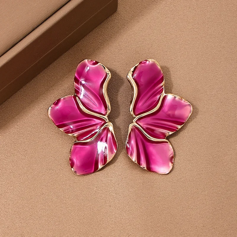 Metal Stud Earrings For Women Colored Enamel Leaves Geometric Ear Accessories Party Holiday Gift OL Fashion Jewelry E460