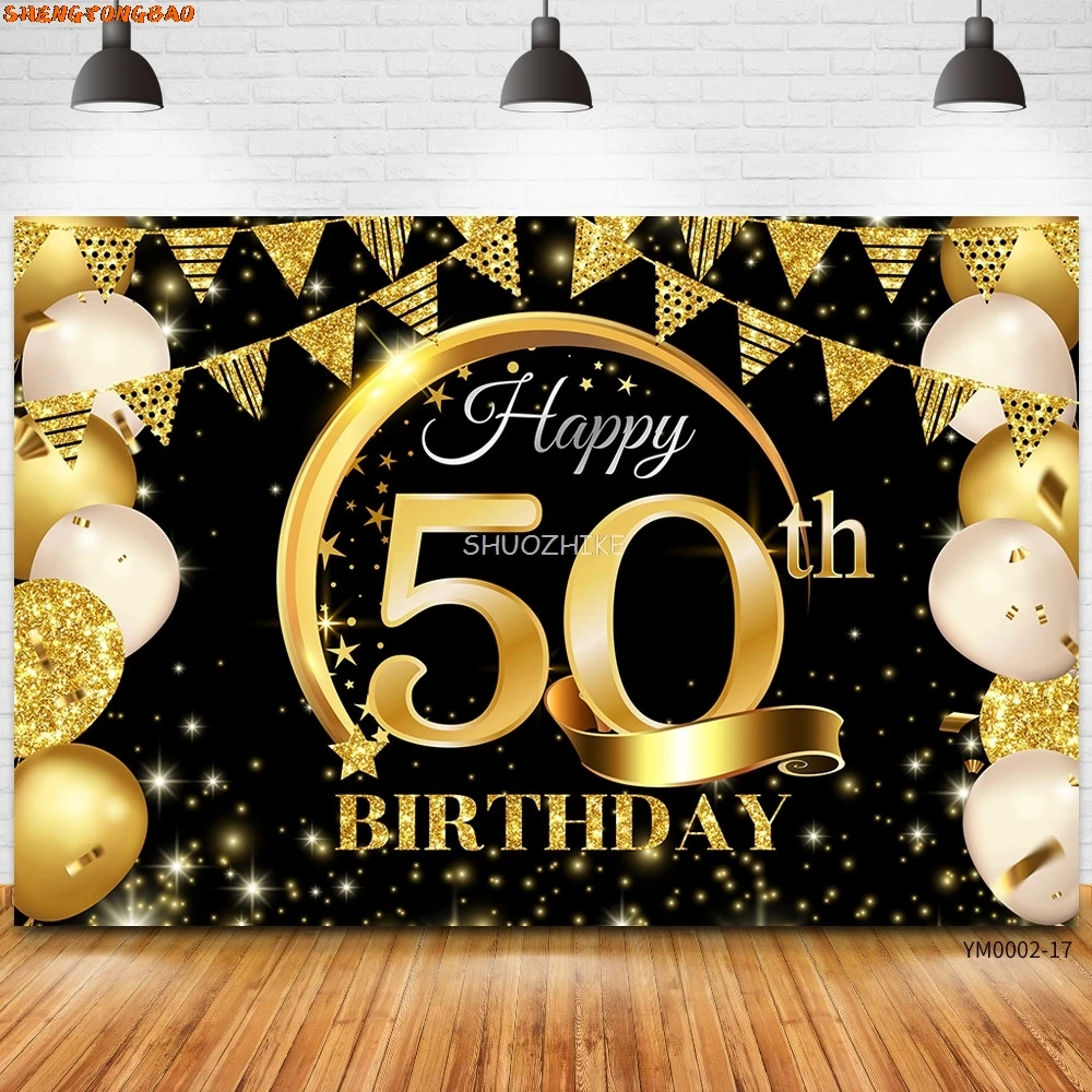 

Birthday Party Decoration Extra Large Fabric Black Gold Sign Poster For Anniversary Age Photo Booth Backdrop Background Banner