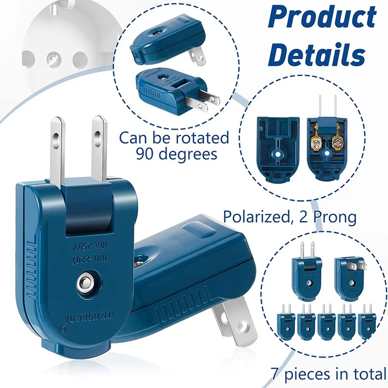 1Set Extension Cord Plug Replacement 2 Prong Electric Plug Rotatable Electrical Plug Extension Cord US Plug