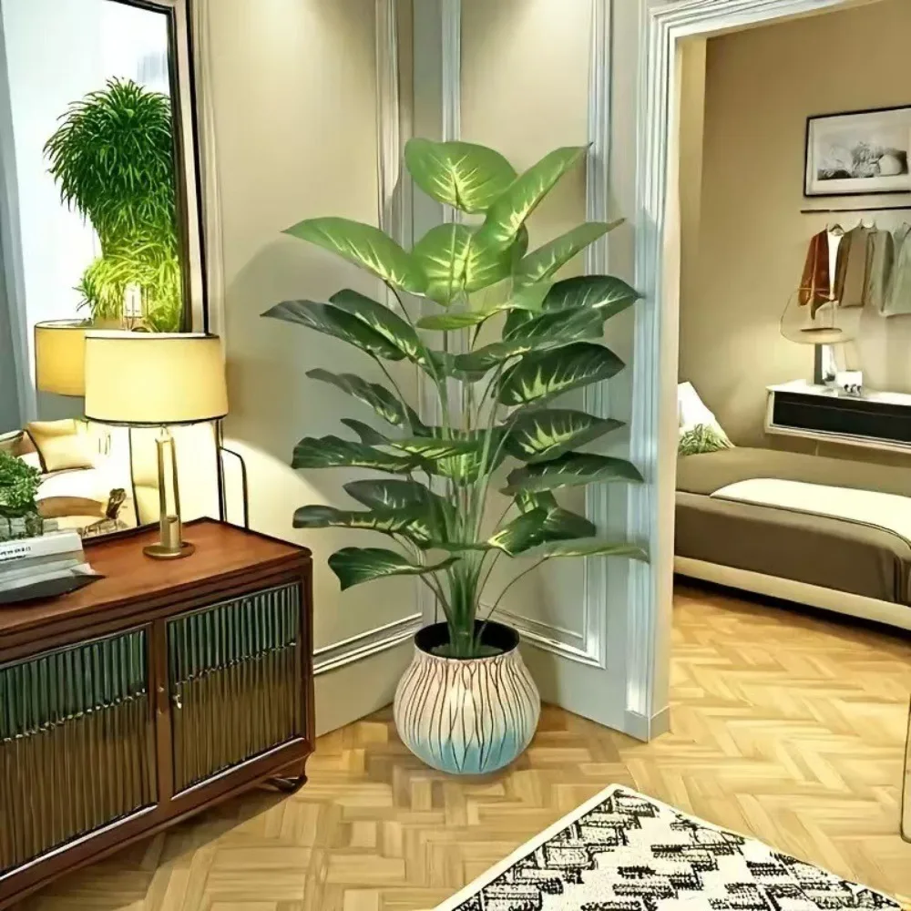 New 58cm Fake Plants Leaf 75cm Rohdea Japonica Artificial Palm Evergreen Real Touch Plastic Turtle Leaf Office