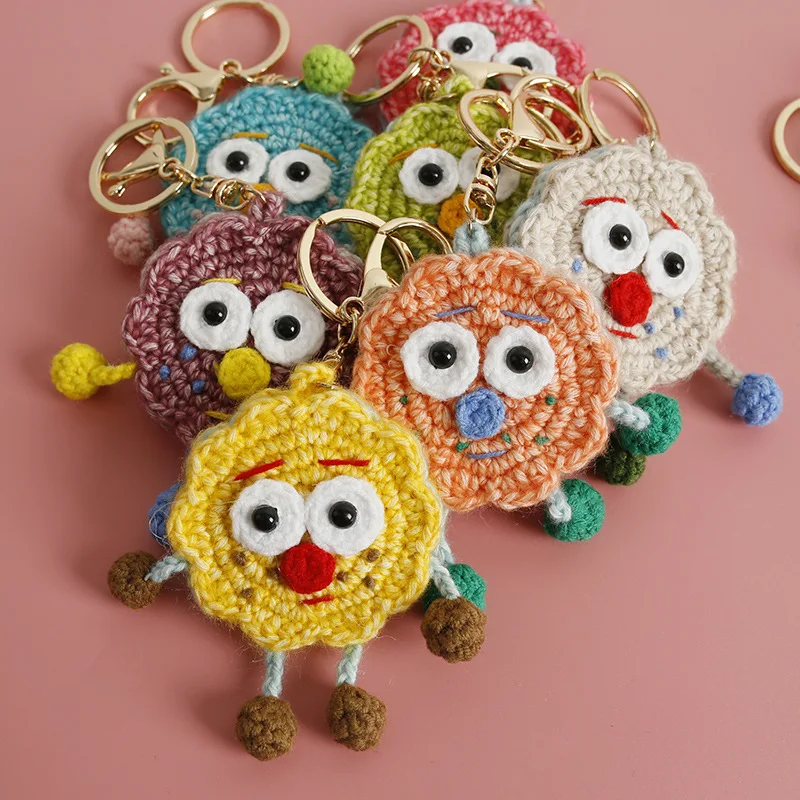 

Funny Cookies Doll Crochet Keychains Cute Cookies Keyrings Car Keys Kawaii Knitting Food Doll Couple Keychain For Bag Pendant