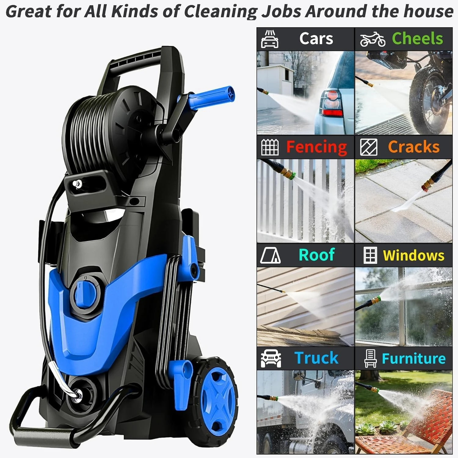 4800PSI Pressure Washer With 4 Quick Connect Nozzles Inlet Hose Filter and 500ml Soap Tank for Outdoor Cleaning