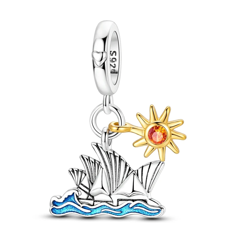 Original 925 Sterling Silber Charms Perle Zirkonium Mond Sterne Flugzeug Fußball Löwe Anhänger Passend für Damen Armband Schmuck Geschenk – Detail 7